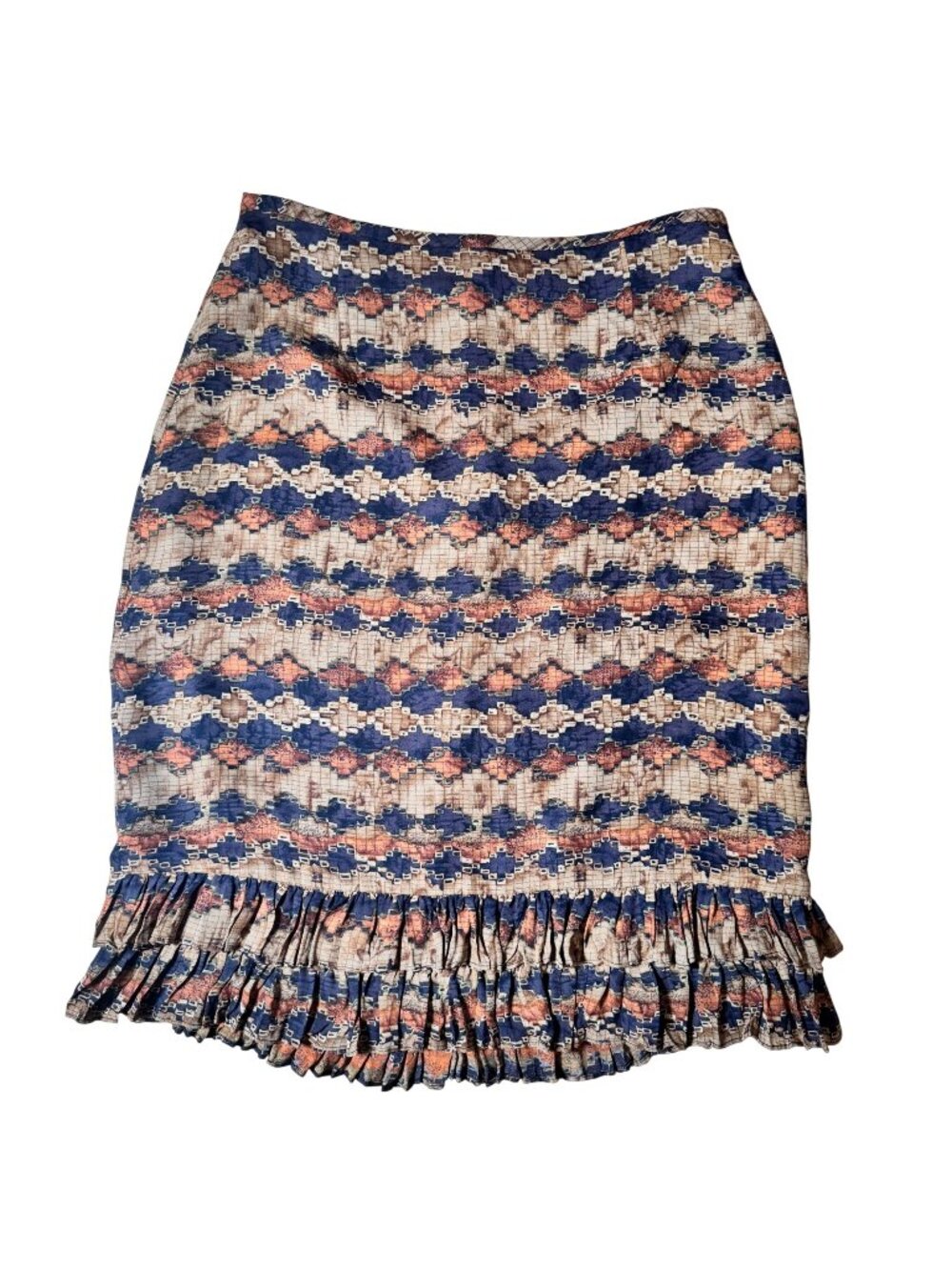 Drama 90s Patterened Ruffled Silk Lined  Pencil Skirt Vintage Size 2